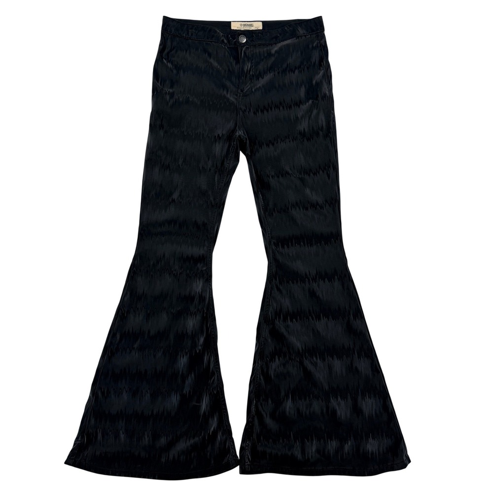 Rock & Roll Denim 30 Black Textured Bell Bottom Flare Pants Mob Wife Western Y2K